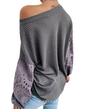 Women Loose Elastic Pullover T Shirt Glitter Skeleton Lantern Sleeve Top Tshirt Fashion Casual-Outfit