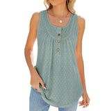2024 New Round Collar Sleeveless Button Solid Color Casual Women's Top-Outfit