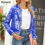 Women Sequin Jackets Glitter Long Sleeve Coats Elegant Spring Outwear Office Ladies Solid Streetwear-Outfit