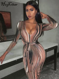 Long Sleeve Print V-Neck Bandage Sexy Long Dress 2021 Autumn Winter Women Christmas Party Elegant Outfits