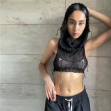 Woherb 2023 Fashion Trend Women's New Hooded Sleeveless Crop Knit Pure Color Interior Sweater-Outfit