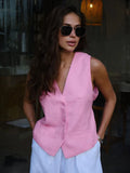 And Linen Vest Vest 2024 Summer New Female Temperament Leisure Sleeveless Single-Breasted Vest Jacket-Outfit