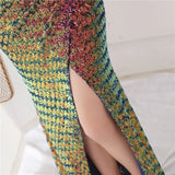Formal Sequins Strap Slit Mermaid Evening