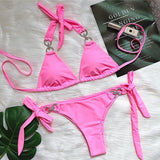 Woherb New Swimsuit Sexy Crystal Diamond Solid Color Strap Bikini Beach Vacation Swimsuit