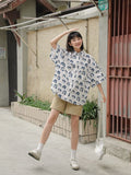 Japanese Printed Short Sleeved Shirt Summer Women's Shirts 2023 Kawaii Chiffon Blouse for Women White Shirt Women Tunic-Outfit
