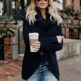 Turtleneck Knitted Sweaters Autumn Winter Solid Irregular Hem Long Sleeve Pullover Jumper Fashion Button Loose