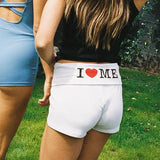 sports and leisure style European and American sweet and cool spicy girl sexy letter printed tight elastic shorts-Outfit