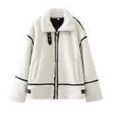 Women's French Stuffed Fur Integrated Biker Lamb Jacket Jacket-Outfit
