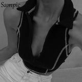 Harajuku Chic Sexy Women Polo Skinny Cropped T Shirt Tops Summer 2021 Y2K Club Casual White Basic Mini T Shirt