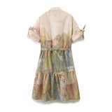 Summer Women's Wear New Lapel Color Printing With Belt Short Dress 2183057-Outfit
