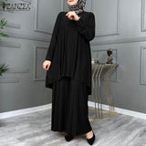 Women Muslim Sets Islamic Clothing Plain Suits Morocco Turkish Pleated Full Sleeve Tops Wide Legs Long Pants