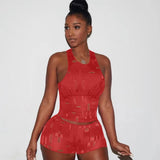 Hole Active Women Set Short Sleeve T-shirt and Shorts Set Sport Tracksuit Two Piece Set Fitness Outfit Ribbed Sweatsuit-Outfit