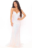 Formal White Sequins Strap Evening