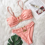 Sexy Crystal Diamond High Waist Bikini Women Bandeau Swimsuit Female Swimwear Two Pieces Bikini Set Rings Bathing Suit