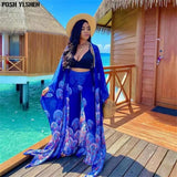 Piece Set Women Tracksuit Summer Clothes African Dresses for Women Chiffon Print Long Dress Top Wide Leg Pants Suits Outfits-Outfit