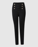 Women Fashion Casual Grommet Eyelet Pencil Pants Full Length Black Slim Lace-up High Waist Skinny Pants-Outfit
