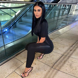 2021 Short Sleeve Solid Zip Up O-Neck Skinny Bodycon Jumpsuit Spring Summer Women Fashion Streetwear Lounge Wear