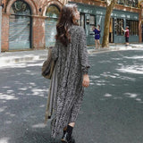 Sleeve Dress Women French Style Vintage Floral Leisure Mid-calf Loose V-neck Tender Classic All-match Autumn New