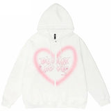 Hip Hop Harajuku Coat Jacket Graffiti Heart Letter Bear Print Zip-up Hoodie Women Autumn Long Sleeve Sweatshirt