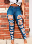 Blue Ripped High Waist Tight Fitting