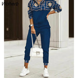 Fashion Printed Two Piece Set Women Casual Sports Style Patchwork Printed Hooded Trousers 2 Piece Suit Women-Outfit