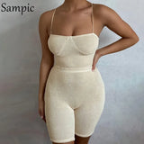Knitted Summer Women Casual Tracksuit Skinny Shorts Set Lounge Wear Strap Sport Tops And Mini Biker Shorts Two Piece