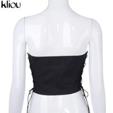Kliou Breast Wrap Sexy Hot Bandage Top Women Sleeveless Backless Solid Fashion Party Clubwear Bodycon Cropped Tank
