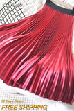Spring Summer Women Pleated Mid Skirts Elastic Waisted Solid Elegant Skirt 11 Colors Availabled QH1674-Outfit