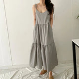 Woherb Chic Minimalist Temperament Deep V Collar Loose Casual Level Feeling Knee Long Condole Belt Dress Female-Outfit