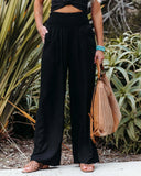 Summer 2022 Cotton Linen Style Women Loose Long Trousers Leisure Solid Color High Waist Ruched Beach Wide Leg Pants with