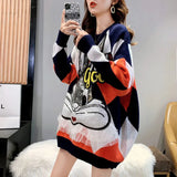 Loose Knitted Oversize Sweaters Rabbit Sequins Women Autumn Winter Casual Female Pullover New Fashion Woman Jumper-Outfit