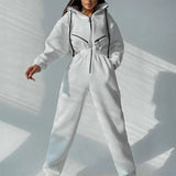 Women Basic Hoodie Two Piece Sets Zipper Drawstring Jacket Outerwear And Elastic Pencil Pant Suit Autumn Winter