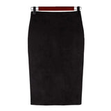 Woherb Skirt Solid Color Split Deer Skin Velvet Skirt High Purse Hip Thin Versatile Skirt-Outfit