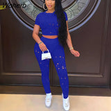 Hole Active Women Set Short Sleeve T-shirt and Shorts Set Sport Tracksuit Two Piece Set Fitness Outfit Ribbed Sweatsuit-Outfit