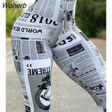 Women Newspaper Print Butt Lifting Pants 2023 Femme Anime High Waist Skinny Trousers Sporty Lady Clothing Clothing traf-Outfit