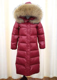 Natural Raccoon Fur Collar Hooded Winter Down Jacket Women 90% White Duck Down Thick Warm Park Female Long Snow