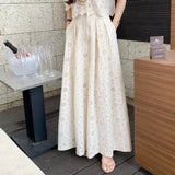 Woherb Chic Niche Temperament V Neck Hollow Lace Embroidered Jacket Women High Waist Pressure Pleated Skirt Two Sets Of Women-Outfit