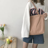 Large-capacity Canvas Shopping Bag Casual All-match Women's Shoulder Bag Solid Color Tote Bag College Style Open School