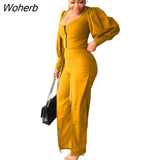 Autumn Fashion Two Piece Set Women Sexy Lanter Sleeve Zipper Top Split Irregular Trousers Two Piece Set Women-Outfit