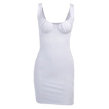 Sexy Tank White Dress Sleeveless Slim Ruched Summer Office Lady Mini Dress Elegant Party Casual Skinny Black Dress