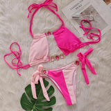 Woherb 2024 New Crystal Diamond Bikini Sexy Quilting Tied With Women's Split