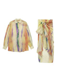 2023 Women Summer 2-Pieces Sets Fashion Tie-dye Loose Shirts Tops and Skirts Female Elegant Street Two Suits Clothing-Outfit