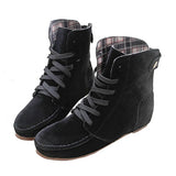 Suede Leather Ankle Boots Casual Lace Up Winter Boots Comfortable Soft Rubber Solid Black Flat Shoes Plus Size Female