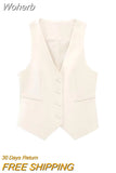 2023 Women Spring Women Vests Coats Fashion Casual Solid V-Neck Single Breasted Female Elegant Street Waistcoat Clothing-Outfit