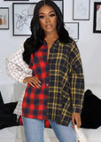 Contrast Color Plaid Print Casual Long Sleeve