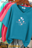 100% Cotton M-6XL T Shirt Heart Balloon Print Tshirt Short Sleeve Women's Top Summer Couple V Neck Oversized T Shirts-Outfit