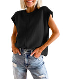 Woherb Women's Summer Cover Sleeve Top Casual Round Collar Loose Knit Sweater Jacket Woman-Outfit
