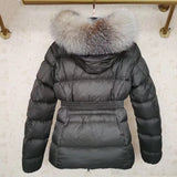 Puffer Jacket 2021 Winter Women Natural Fox Fur Collar Slim Belt White Duck Down Jacket Feather Coat Mujer
