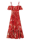 2023 Women Summer Strap Dress Vintage Print Cascading Ruffle Female Elegant Street Holiday style Dresses Clothing-Outfit