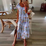Summer Long Dress Women Casual Patchwork Bohemian Print Short Sleeves Dresses For Women V Neck Plus Size Dress Women